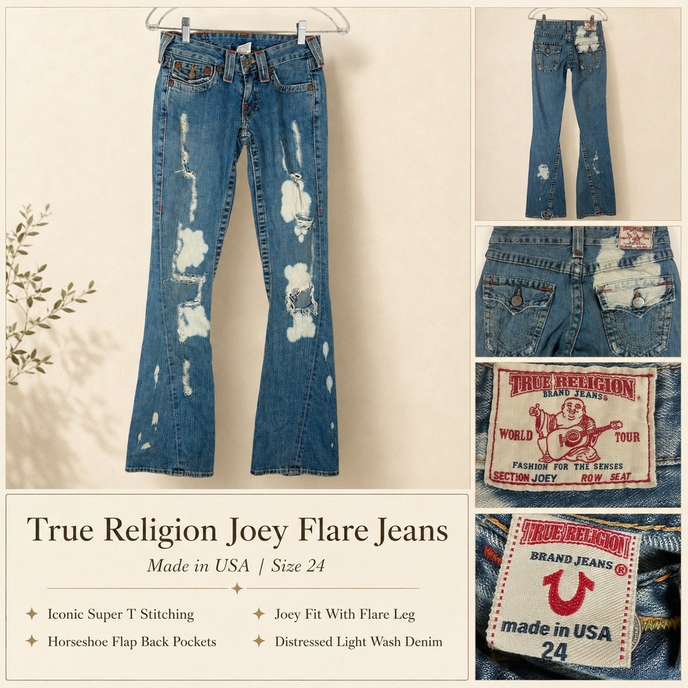 True Religion Joey Super T Jeans Womens Size 24 Y2K Low Rise Flare USA Made